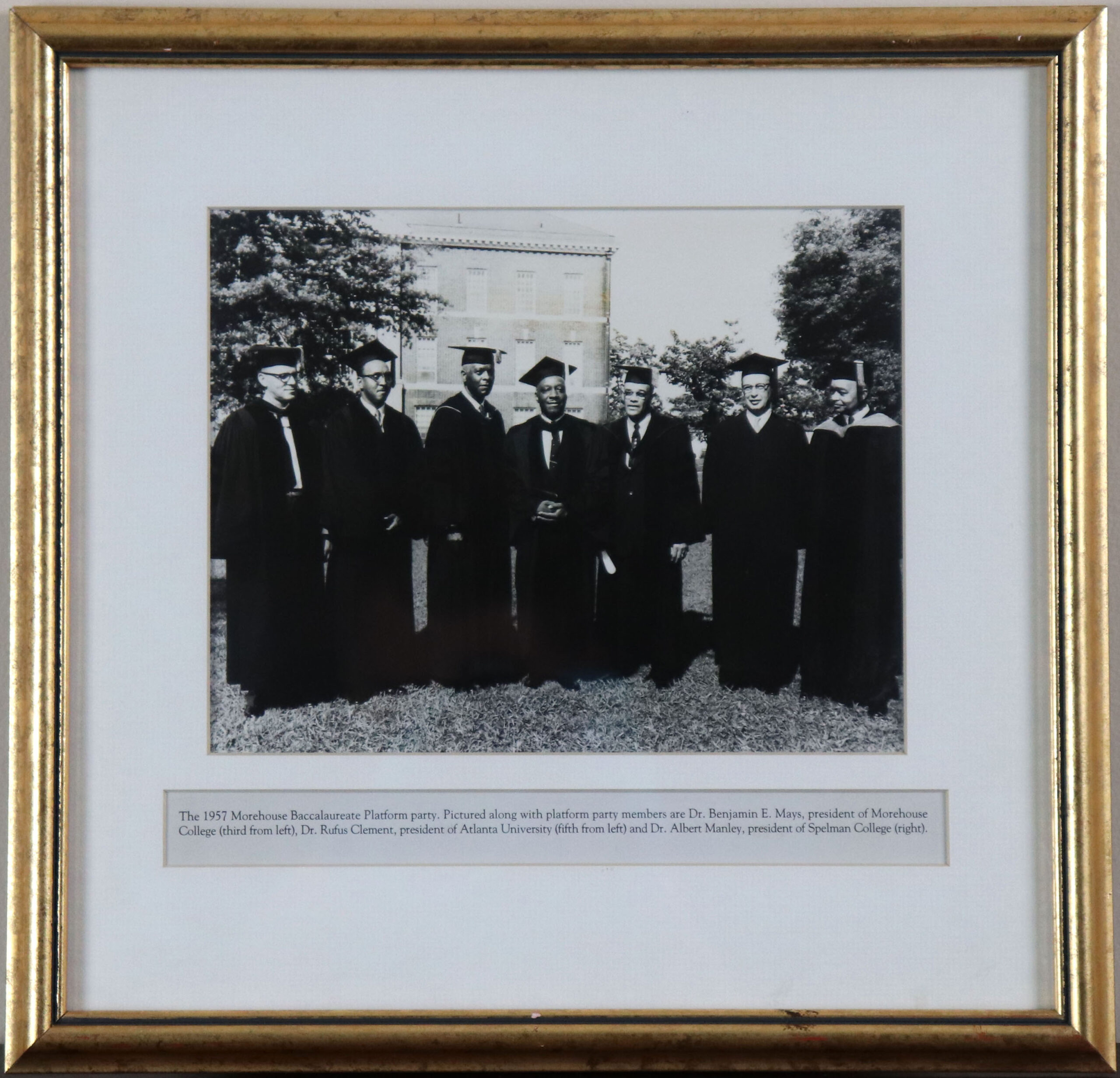 The Morehouse Baccalaureate Platform Party. Pictured: Benjamin E. Mays, Dr. Rufus Clement, Dr. Albert Manley, 1957